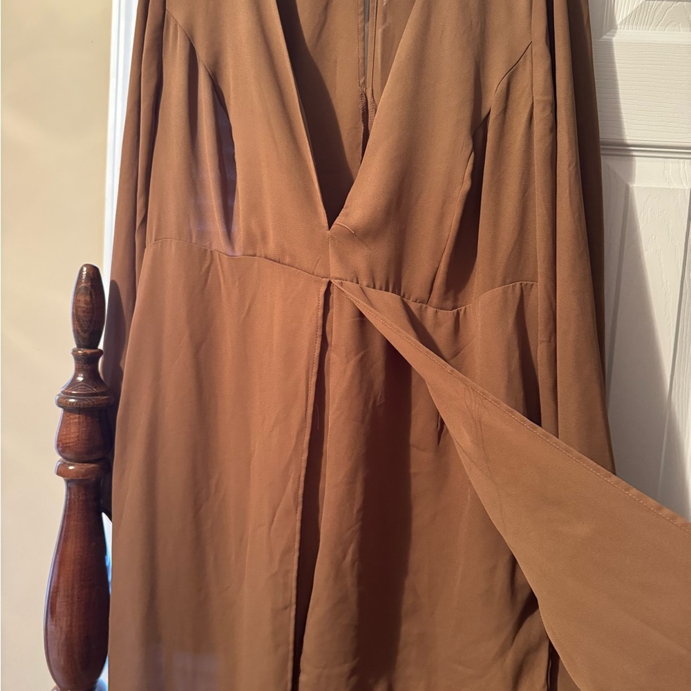 Elegant Brown Long Sleeve Short Romper